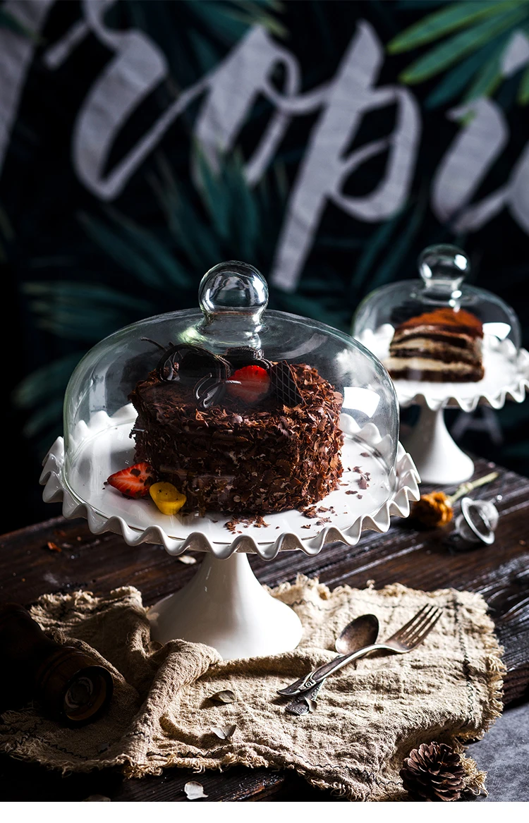 

ceramics Cake stand High feet tray Fruit Dessert table display glass cover Wedding party decoration Household