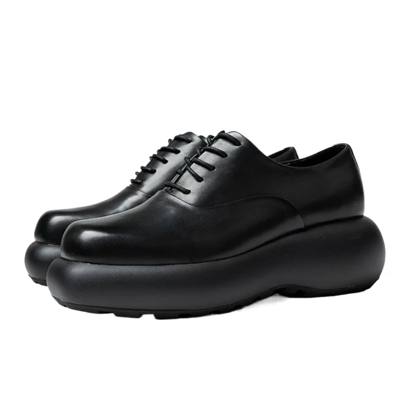 New  Design Casual Leather Shoes Men's High-quality Genuine Leather Comfortable Thick Sole Height Increasing Derby Shoes
