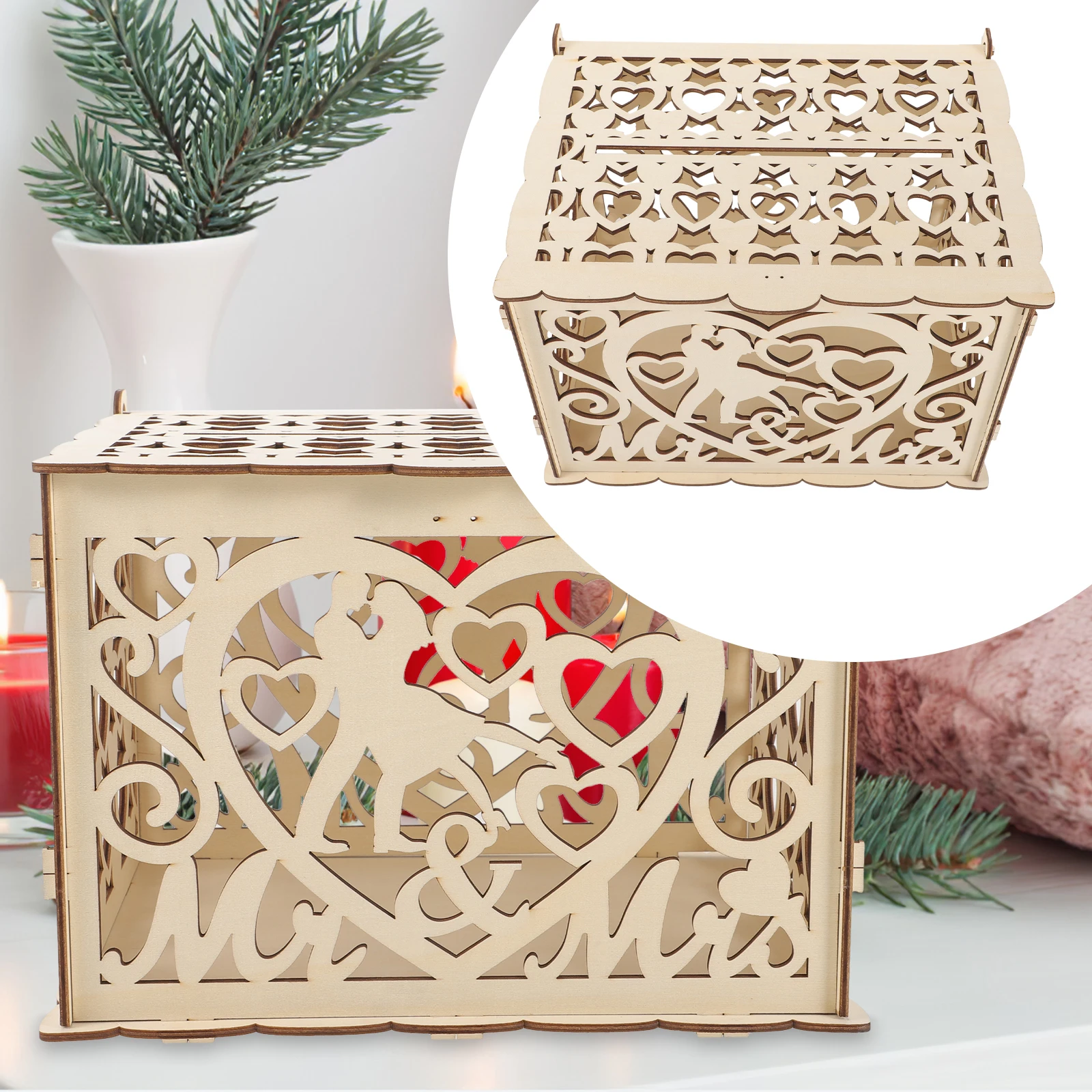 

1pc Rustic Wooden Card Large Capacity Envelope Money Holder For Wedding Reception Shower Party Decorative Keepsake Gift Box