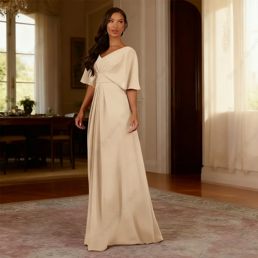 فساتين أم العروس بلون الشمبانيا مخصصة مع ثنيات صيفية نصف كم لحفلات الزفاف فساتين شيفون رداء السهرة بسحاب