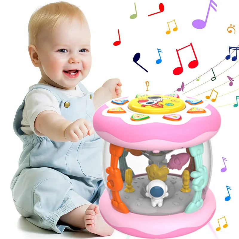

Baby Rotating Music Drum Toy with Light Sound Early Educational Musical Toy for 12+ Months Toddlers Pink Blue Random Color.