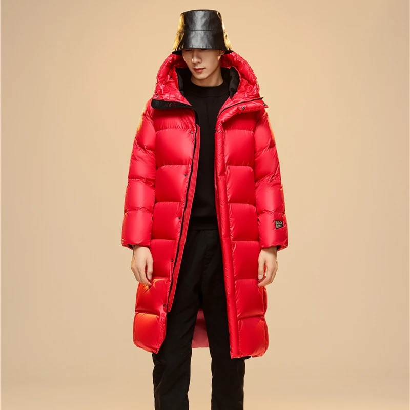 Inverno rosso 90% piumino d'oca bianco spesso (inverno) caldo X-lungo giacche da uomo 2023 nuovi arrivi uomo con cappuccio coreano piumino parka cappotto