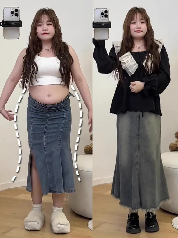 

Ретро джинсовая юбка-«рыбий хвост» для женщин больших размеров, для фигуры «груша», с высокой талией, утягивающая, средней длины, летняя, новый корейский стиль, для повседневной носки