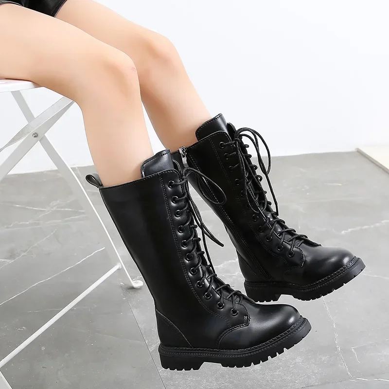 Botas Fashion Child Boots New Girl Leather Boots Retro High Boots Princess Long Boots Platform  Boots Kid Shoes Girl Boot Sapato