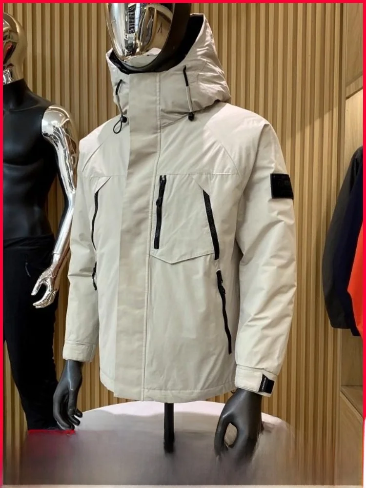 

Men's Outdoor Winter Jaet 90 Du down Hooded Thiened Anti-Cold Windproof Water-Resistant Polyester Fiber Zipper Sle