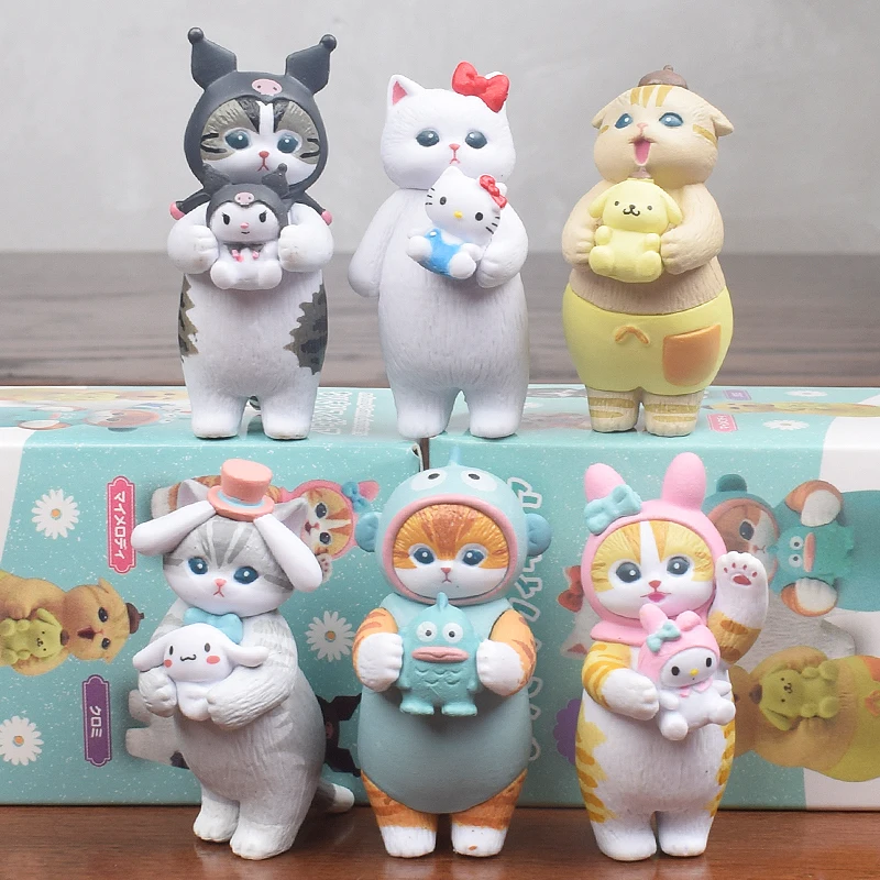 Mofusand tubarão gato cos sanrio caixa cega kuromi cinnamoroll minha melodia personagem figuras brinquedo ornamentos bonecas fãs crianças presente