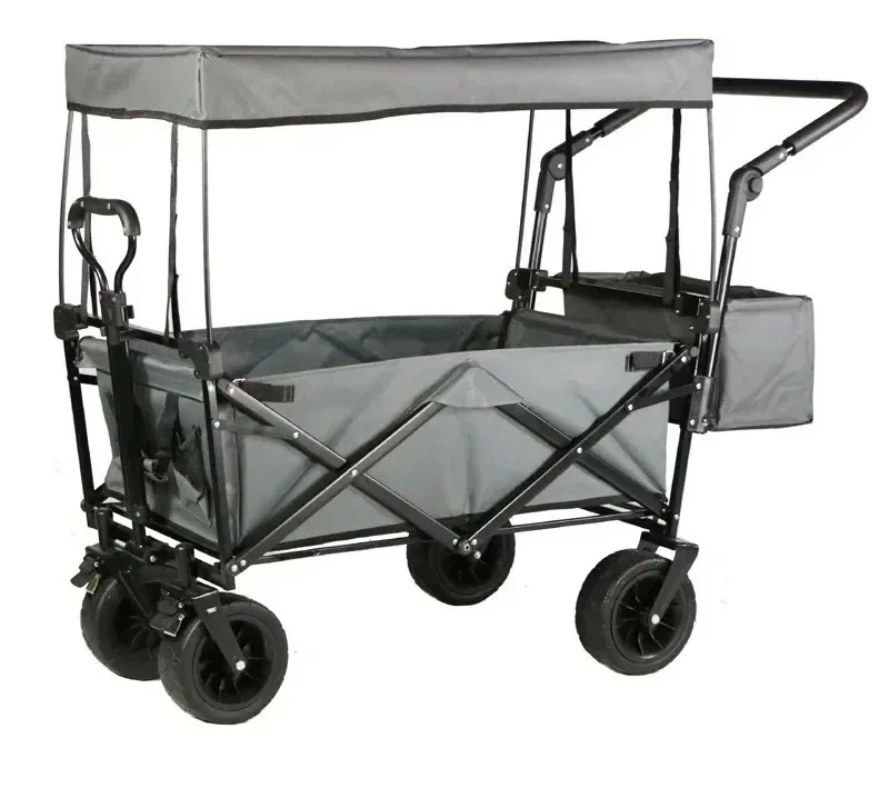

Outdoor Trolley Portable Foldable Stall Picnic Trolley Camping Trolley Grocery Fishing Shopping Trailer with Canopy