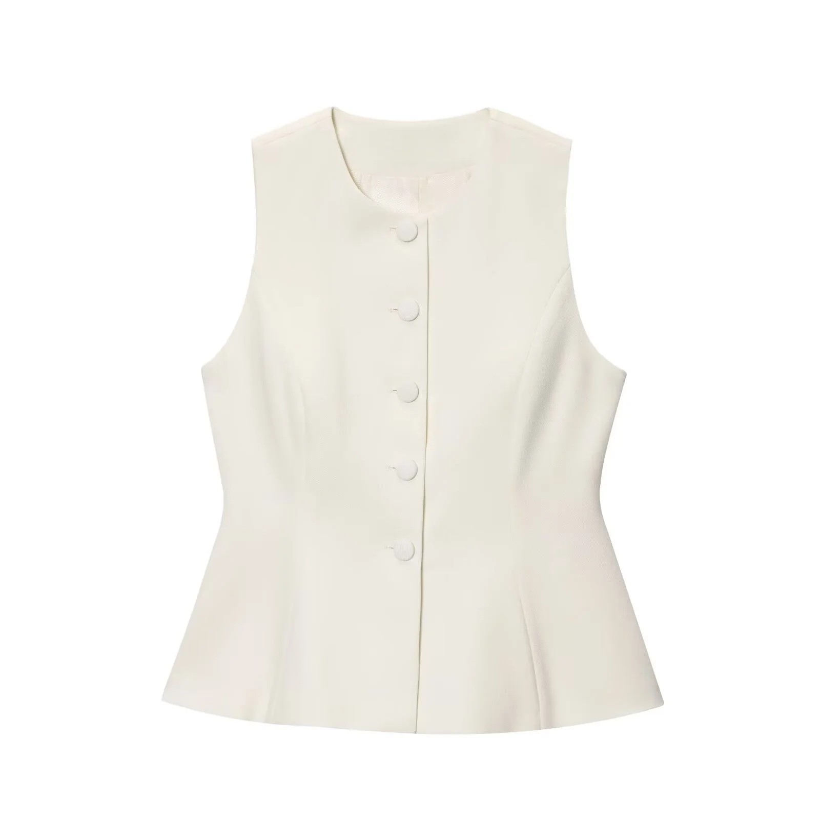 RARA2025 جديد الصيف الملابس النسائية الخصر تنورة قصيرة نمط تنحنح جولة الرقبة سترة دون أكمام أعلى + عالية الخصر بنطلون مستقيم