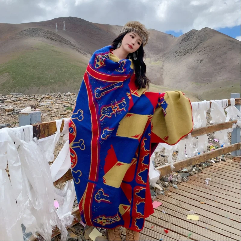 

Универсальная повседневная модная шаль с индивидуальным узором в виде костей, большого размера, для зимних прогулок, фотосессий и в качестве накидки.