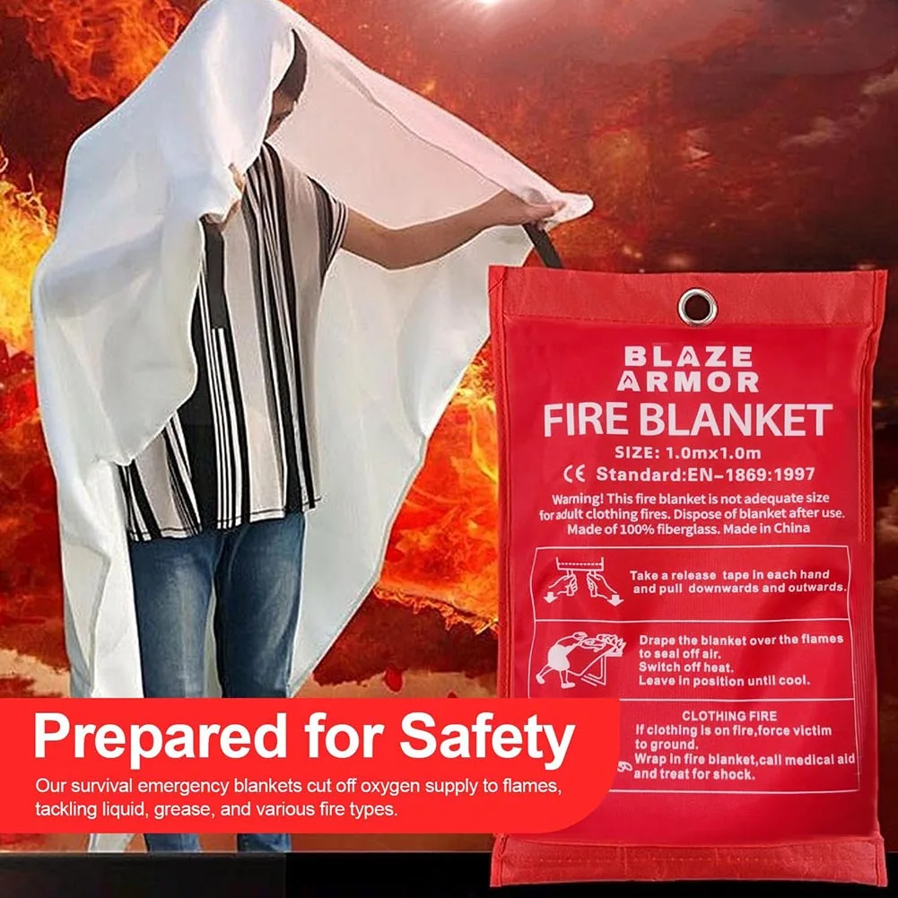 

1M Flame Retardant Fire Blanket Fiberglass Fire Flame Retardant Survival Safety Cover With Hook Fireproof Guard Mat Blanket