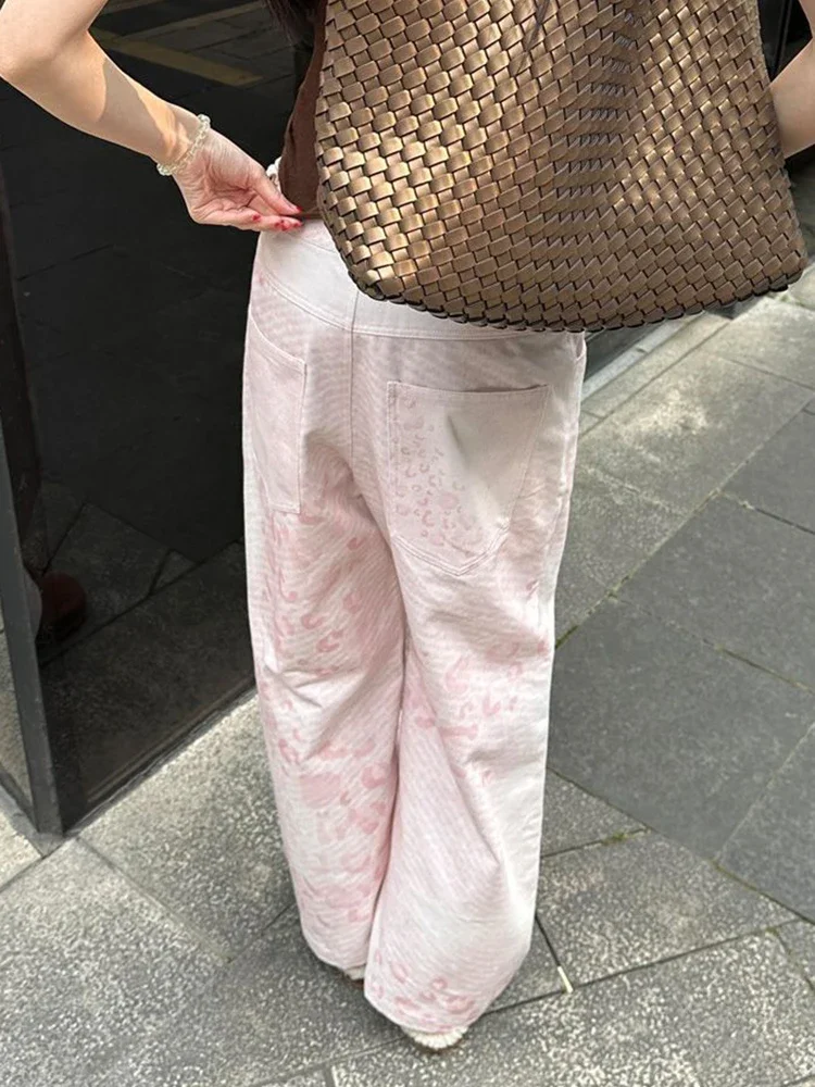 Zoki خمر طباعة Y2K الوردي بانت المرأة الشارع الشهير فضفاضة عالية الخصر الرجعية السراويل الأمريكية عادية Harajuku الهيب هوب Bf السراويل جديد #6