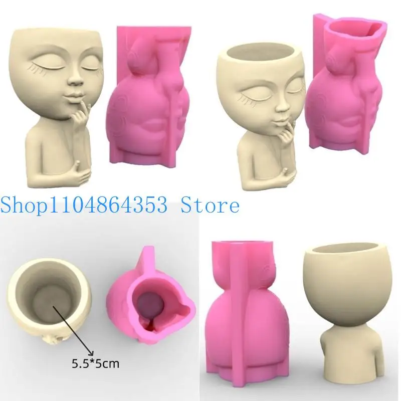 

652F Minimalist Designs Mold Planter Silicone Molds Girl Head Shapes Flower Pots Epoxy Mould for DIY Enthusiasts