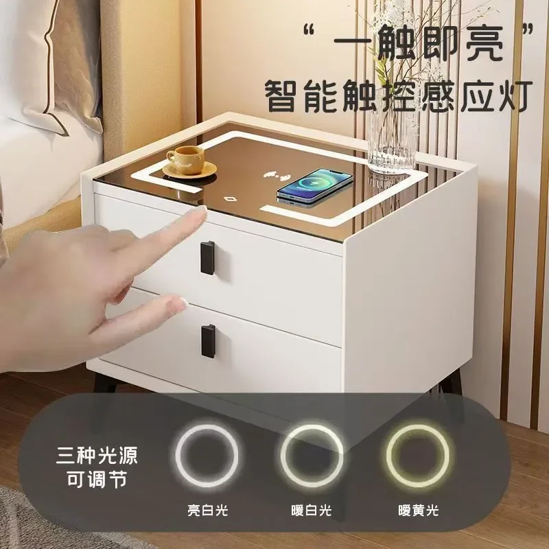 Modern Smart Bedside Table Light Luxury Nightstand Household Wireless Charging Multi Functional Storage Cabinet