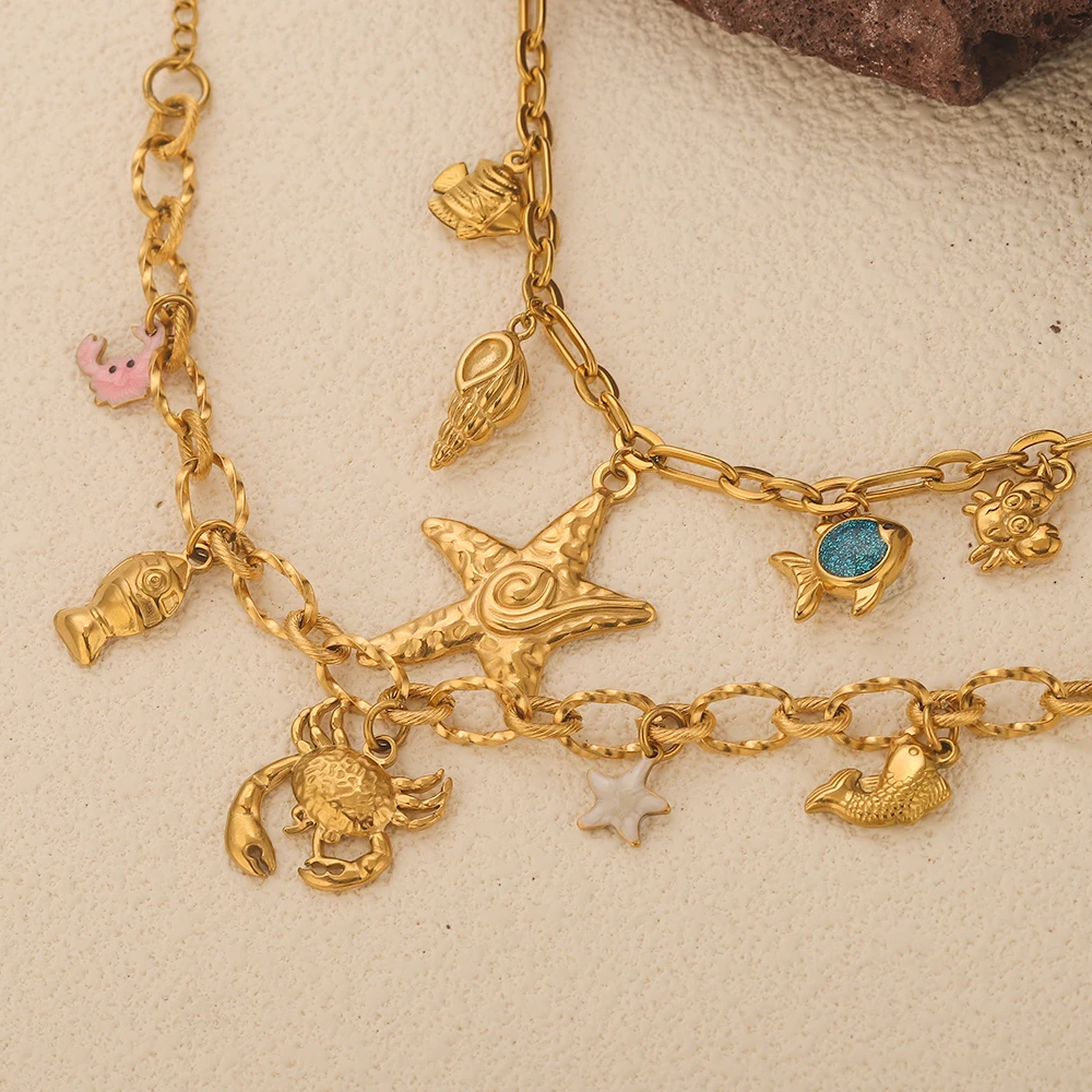 GIOIO roestvrij staal zeester schelp armband vergulde hanger armbanden voor vrouwen sieraden waterdicht trendy sieraden cadeau