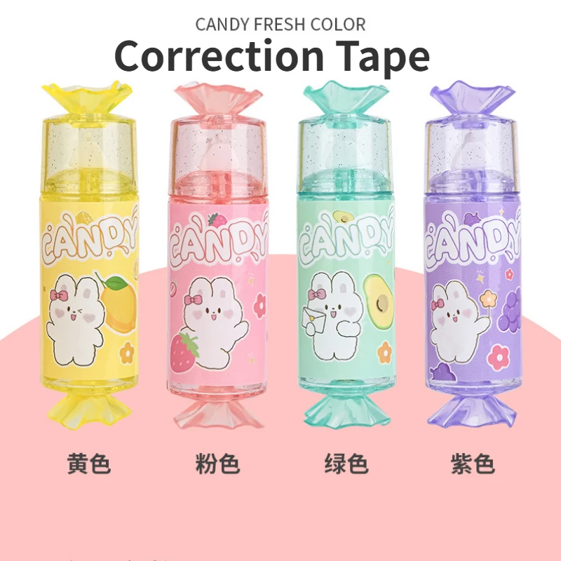 4pcs Kawaii Candy Shape 4m*5mm Correction Tape White CorrectionTape Great for School and Home School Kids Students Stationery