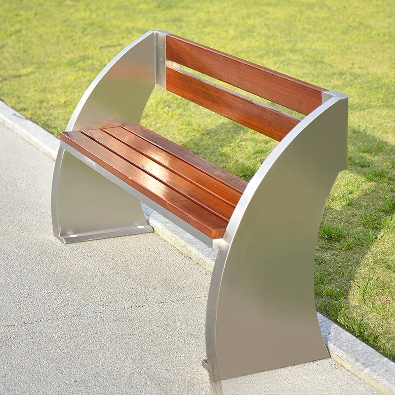 

Stainless steel outdoor park chair row chair courtyard bench preservative wood plastic wood solid wood row chair