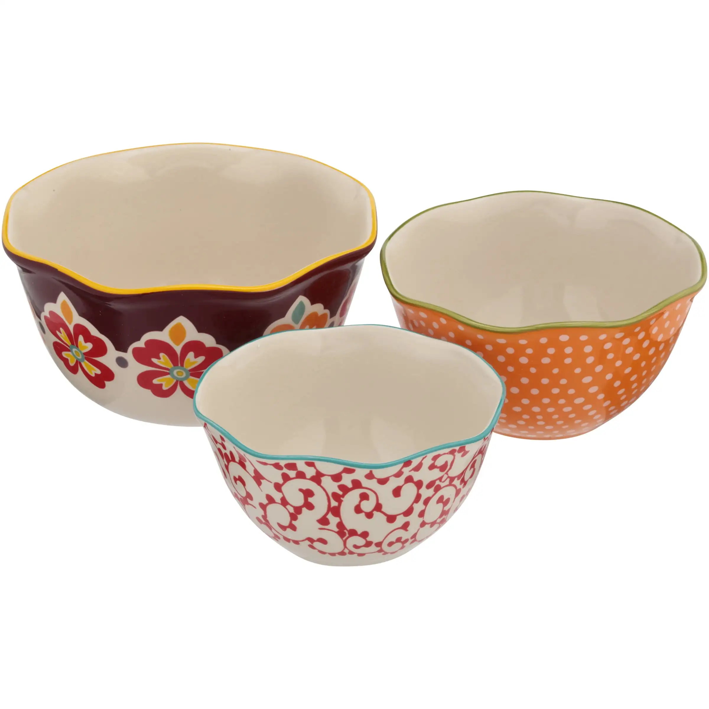 

Flea Market 3-Piece Scalloped Edge Serving Bowl Set Dishwasher and Microwave Safe Made of Durable Stoneware