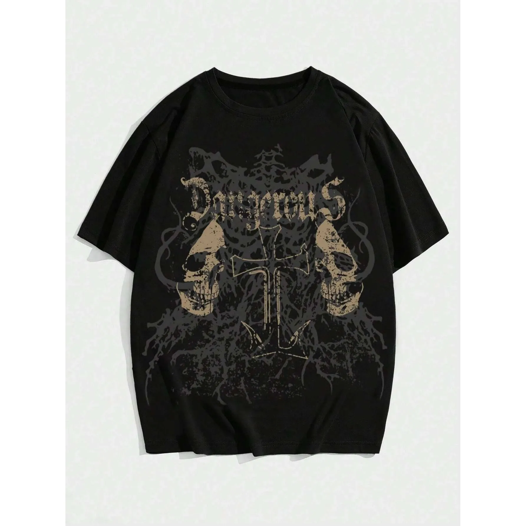 Гранж-панк с принтом черепа унисекс из чистого хлопка, люксовый бренд, летняя горячая распродажа, модная повседневная классическая футболка больших размеров с коротким рукавом