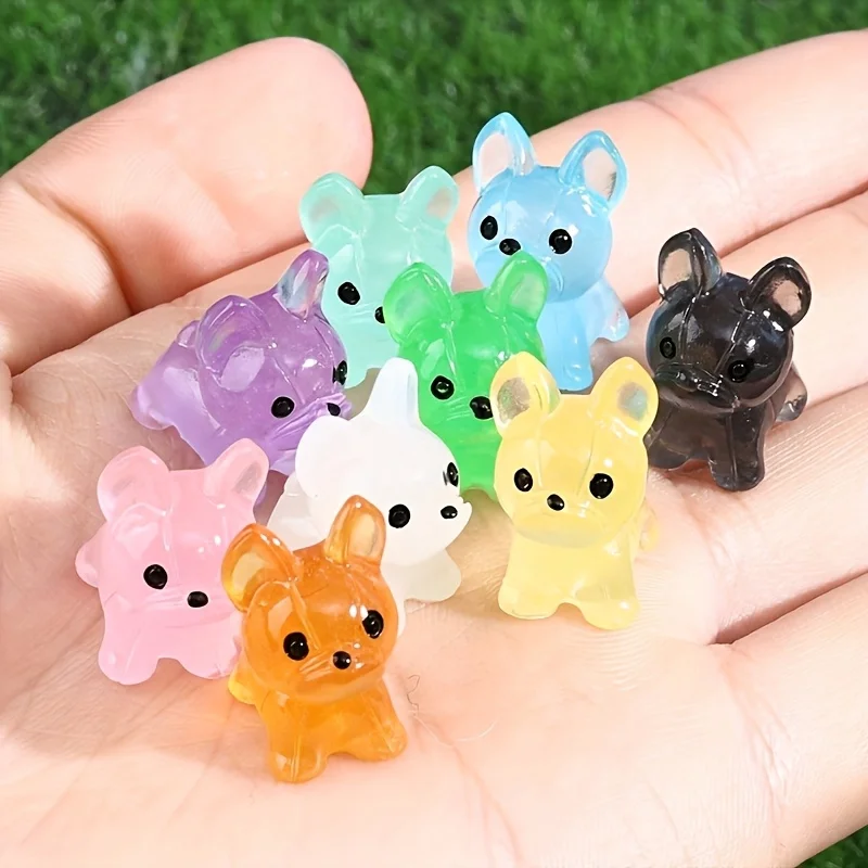 yZ[z100/50Pcs Glow-in-the-Dark Mini Resin Dogs Cute French Bulldog Mini Figurines Luminous DIY Crafts Cake Landscape Garden Decor