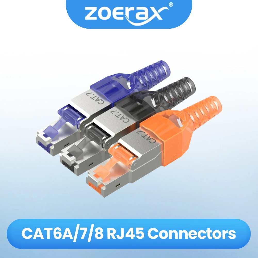 ZoeRax 10Pcs RJ45 Cat8 Cat7 Cat6a Connectors, Tool-Free Zinc Alloy Shielded Ethernet Termination Plugs for 23AWG SFTP Cables