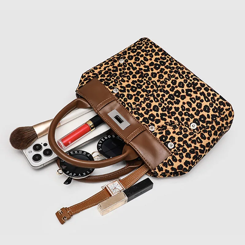 Tas selempang wanita retro motif macan tutul vintage, tas selempang kasual serbaguna cocok untuk penggunaan sehari-hari