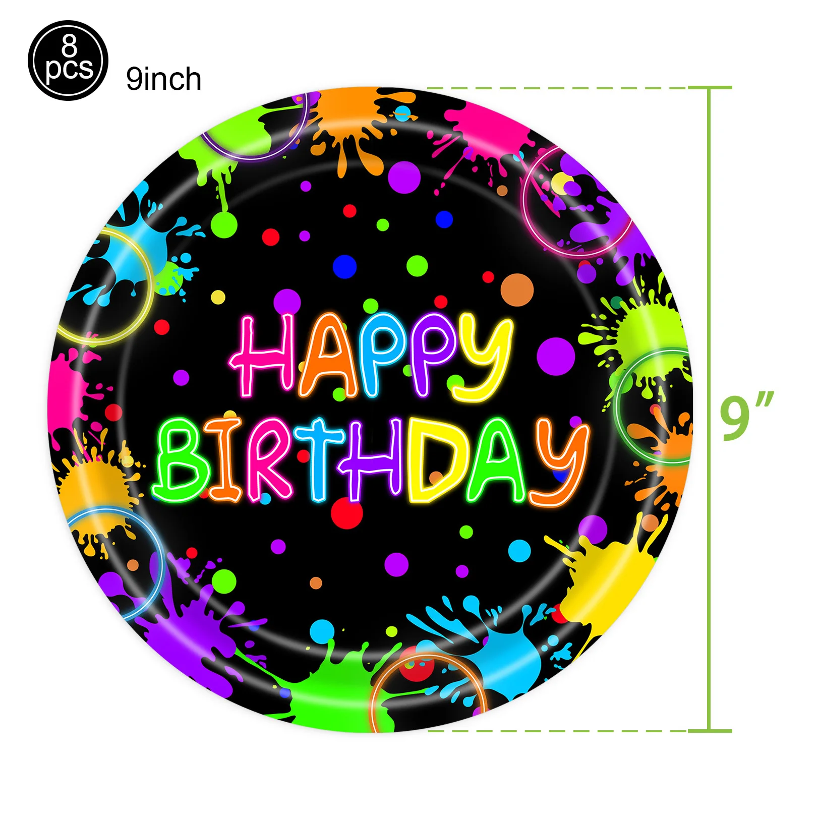 Einweggeschirr mit Neon-Thema, Pappteller, Tassen, Servietten, Banner, Tischdecke, Let's Glow, alles Gute zum Geburtstag, Party-Dekorationszubehör – Detail 4