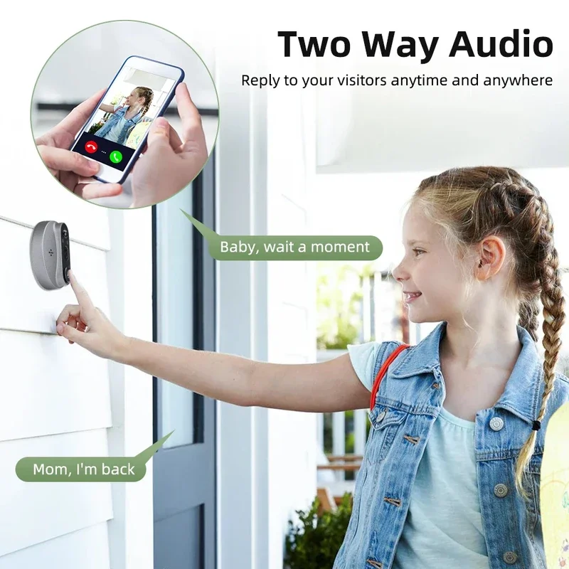 TNTX 2.4G WiFi Security Peephole Audio Door Phone with 3MP Camera Two Way Speaker Tuya Smart Intercom Battery Powered