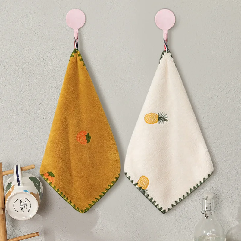 Absorbent Hand Towel with Cartoon Embroidery, Super Soft, Hanging, Quick Drying, Bathroom, Kitchen, 30x30cm