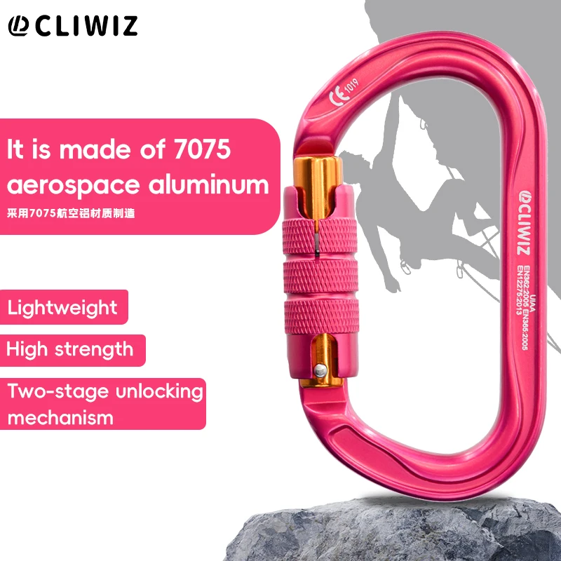 CLIWIZ O Shape Twist Lock Carabiner 25KN EN Certified For Fall Protection Mountaineering Aerial Working Rescue Safety Snap Hook