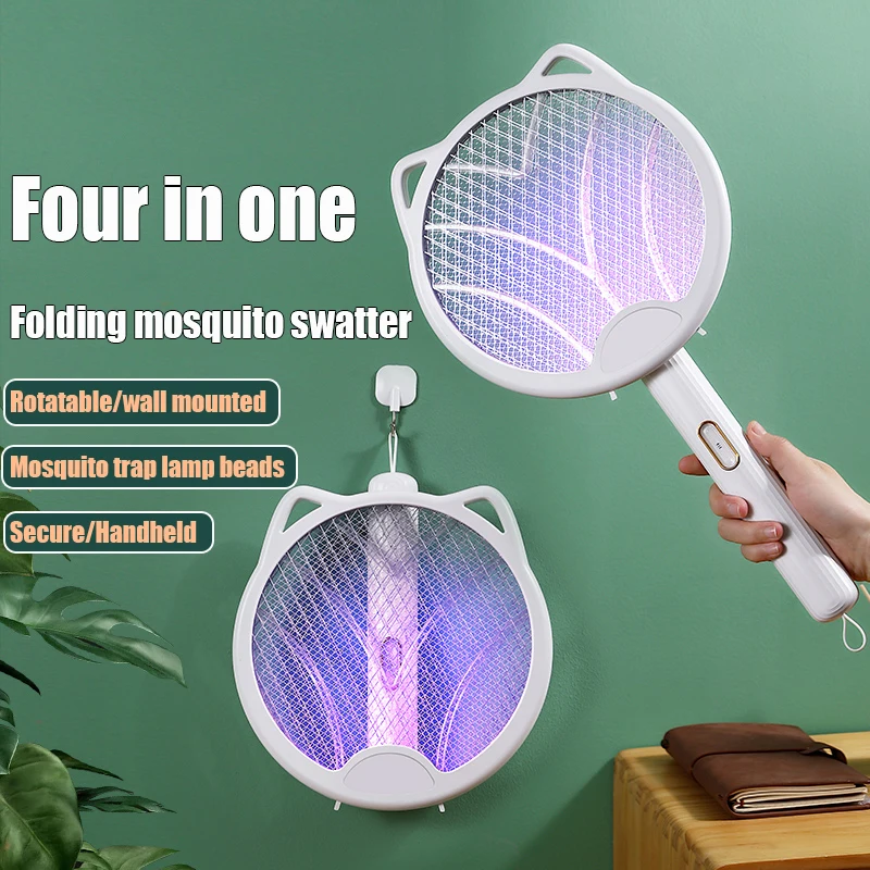 Folding Swatter Mosquito Elétrico, Recarregável, Durável, Doméstico, Fly, Bateria De Lítio, Novo, 4 em 1