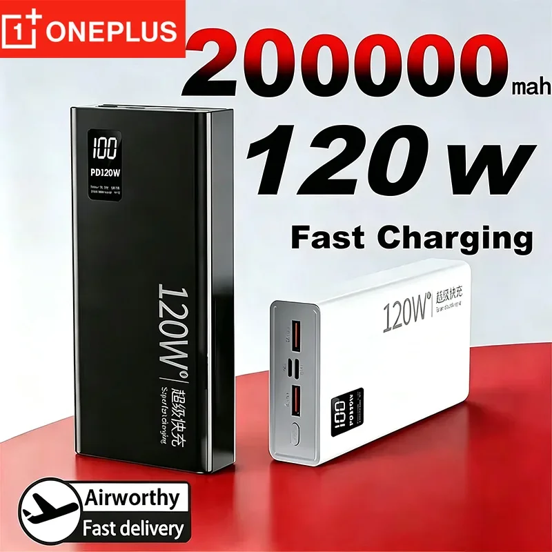 OnePlus 200000mAh Power Bank Large Capacity LED Display 120W Fast Charging Portable Battery Emergency Power For iPhone Samsung