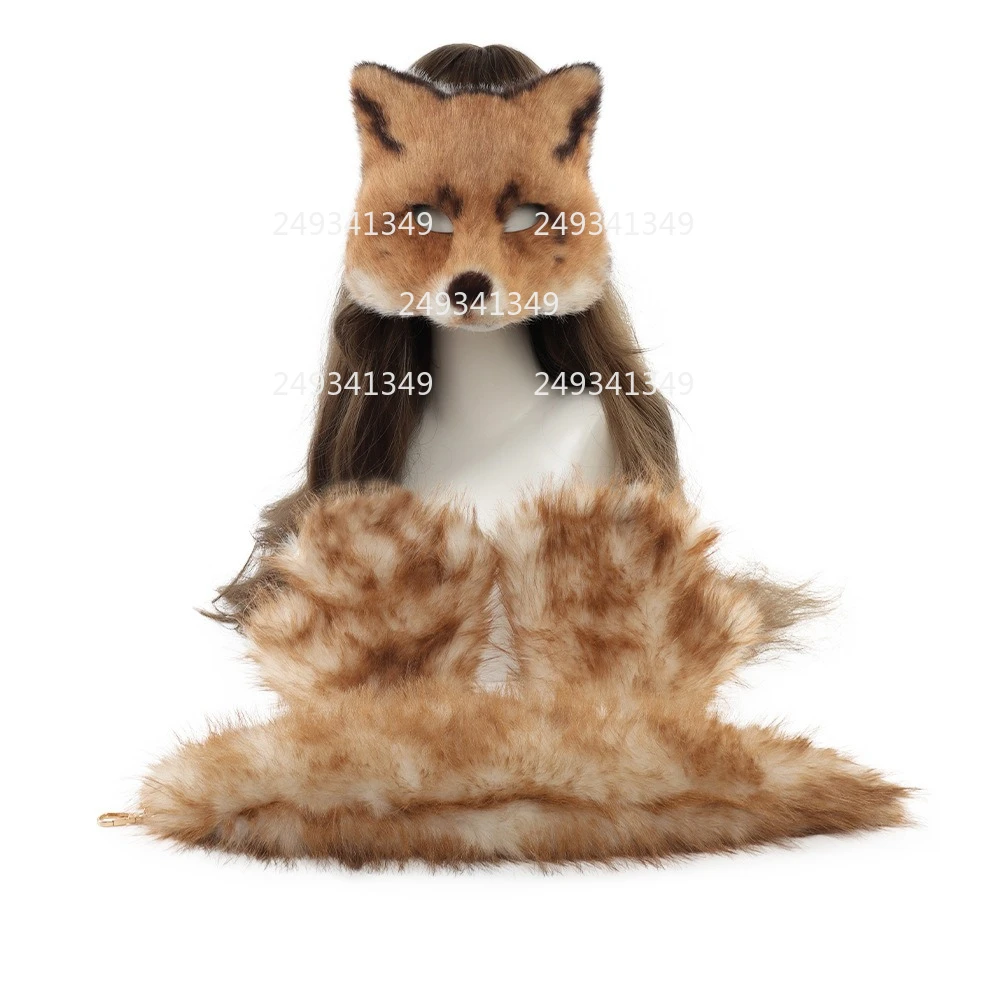

Furry Fox Cosplay Set Animal Disguise Mask Half-fingered Claws Gloves Woman Beast Tail Comic-con Performance Costume Accessories