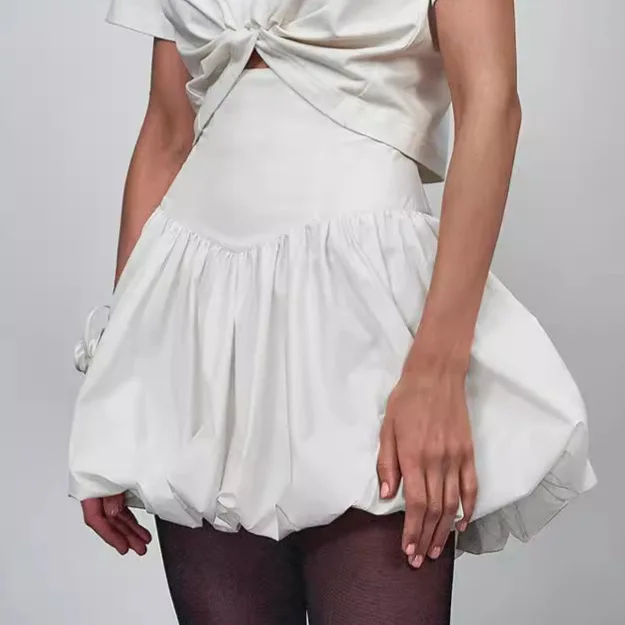 تنورة برعم زهور عالية الخصر من القطن الخالص بتصميم جديد لعام 2025، تنورة قصيرة للتنقل بنصف تنورة عصرية للتخسيس