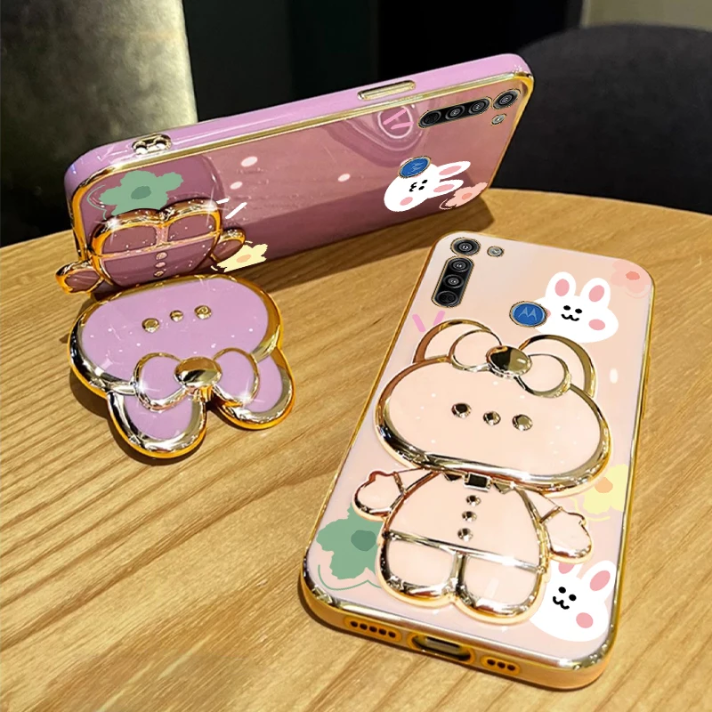 G 8 Flower Strap Makeup Rabbit Phone Holder Case On For Motorola Moto G8 Play Plus Power MotoG8 G8Play G8Plus Stand Cover
