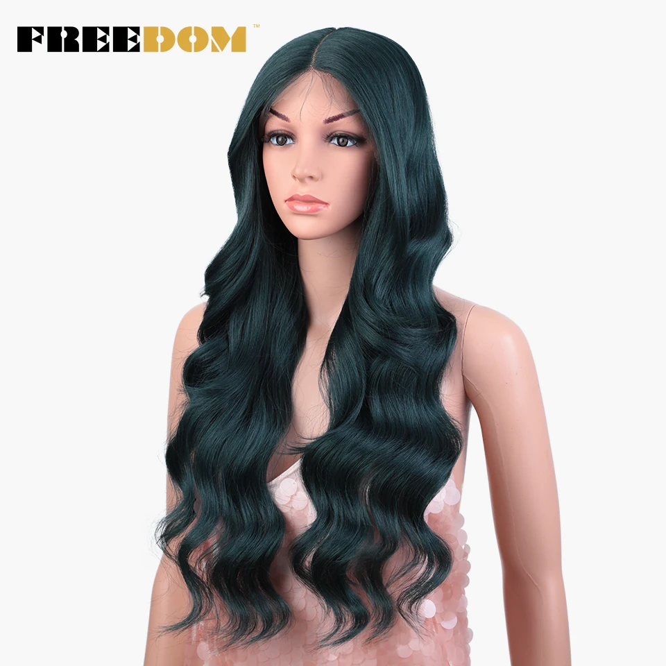 FREEDOM Synthetic Lace Front Wigs Body Wave Free Part Ombre Brown Blue Green Lace Wigs For Black Women Highlight Cosplay Wigs