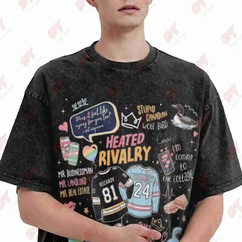 Heated Rivalry Romance Hollanov Couple Hockey Rivals Vintage Washed Tee Pure Cotton T-Shirt