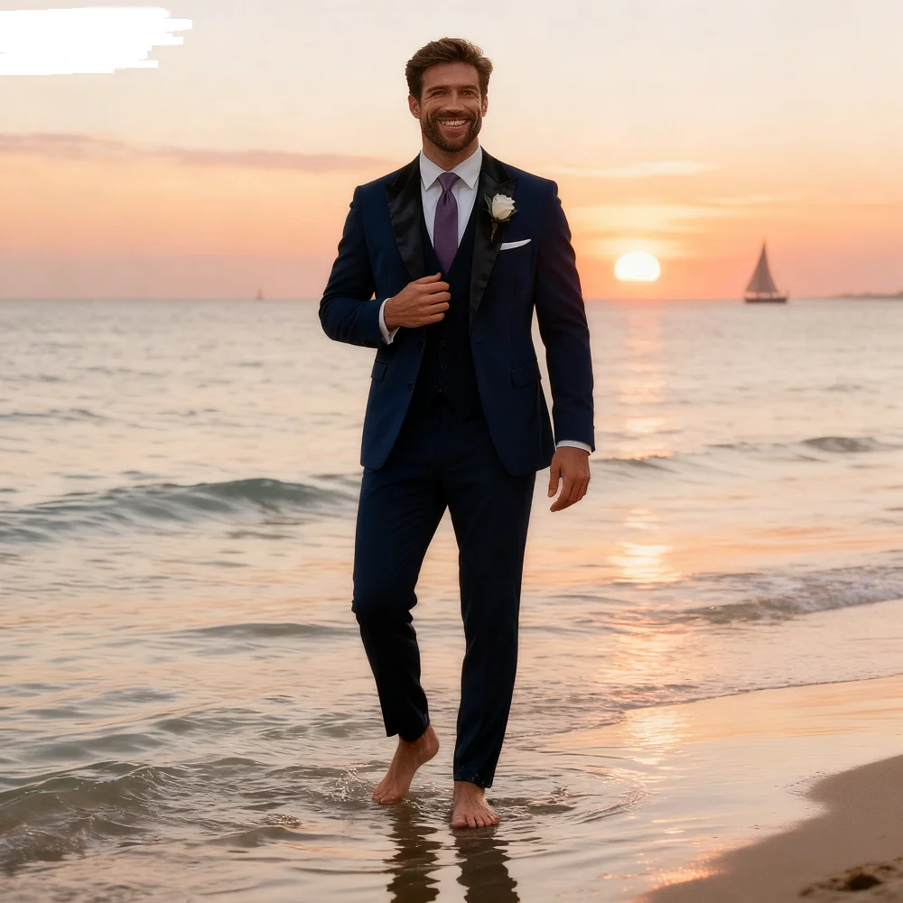 

Men's Formal Purple Velvet Tuxedo 3-Piece Suit Black Wedding Groomsmen Best Man Ceremony Party Ball Smocking for Business