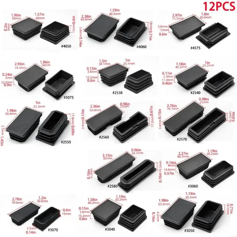  12Pcs Pipe Tube Cap Insert Blanking Stopper Rectangle Plastic Plugs Enduring