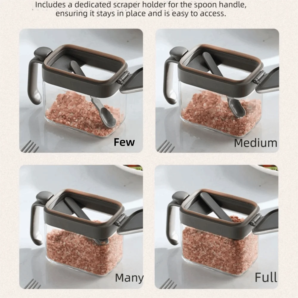 Sealed Glass Seasoning Box Large Capacity Moisture Proof Spice Holder Stainless Steel Lid With Spoon Salt Storage Bottle