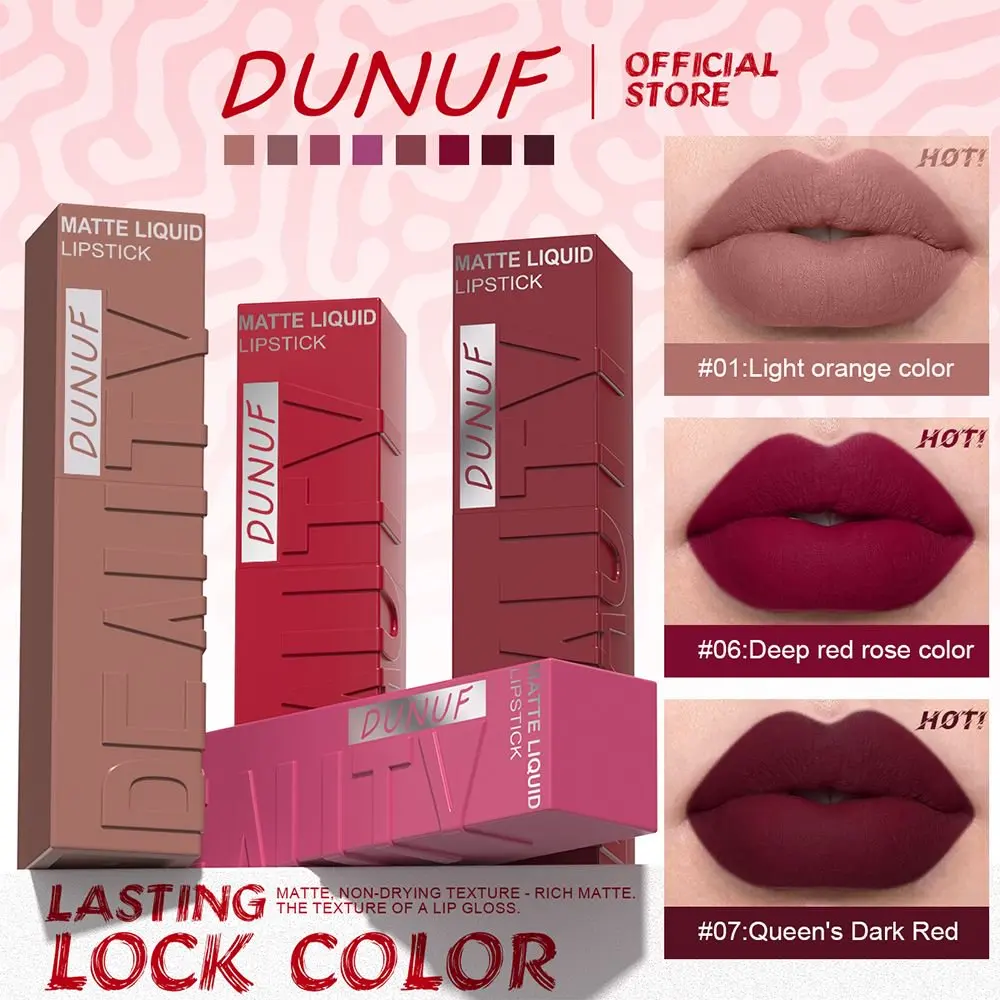 セクシーなブラウンスクエアチューブリップグレイズリキッドリップスティック8色マットリップグロス保湿防水ノンスティックカップリッチカラー