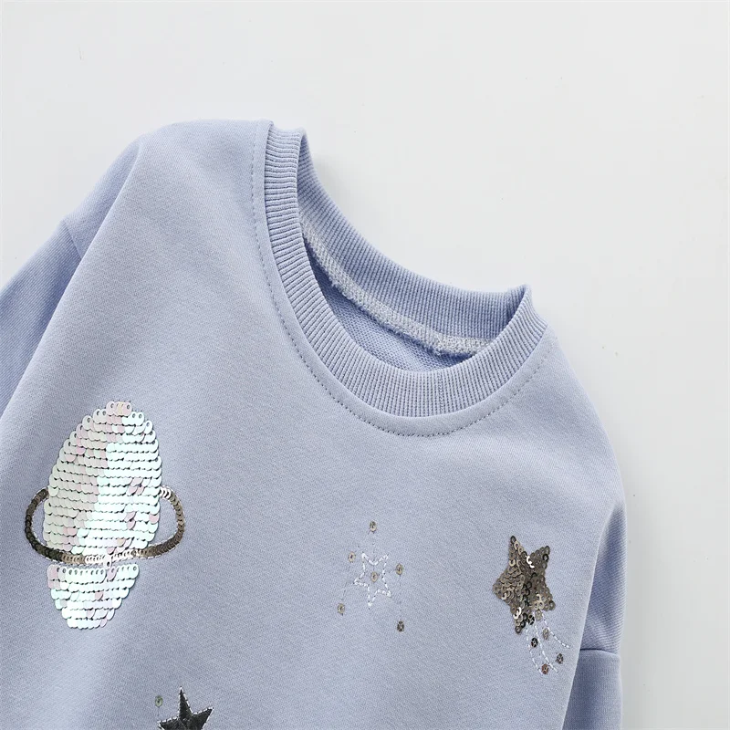 Jumping Meters New Arrival 2-7T Girls Shirts Baby Clothes Space Beading Sweatshirts Toddler Costume Mesh Hooded Shirts