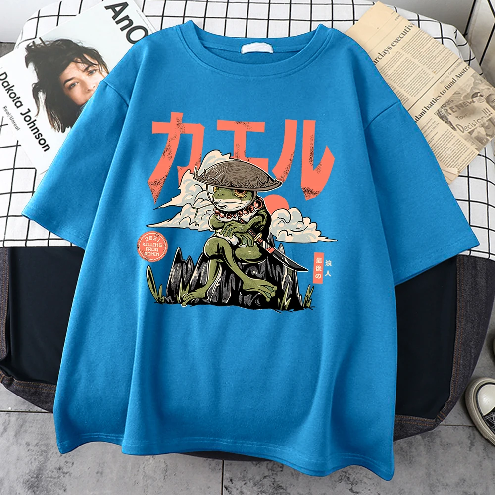 The Last Frog Samurai Cotton T-Shirt Essential Comfortable Tee Tops Oversized Short Sleeve T-Shirts Harajuku Aesthetic Tee Shirt