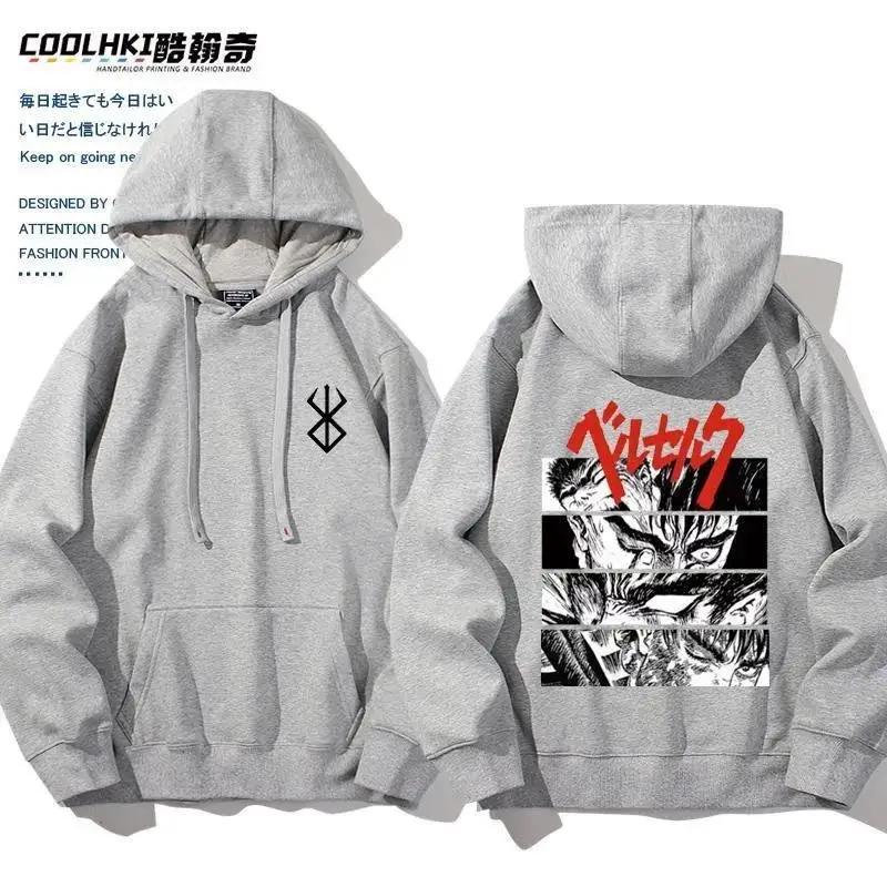 Sword Wind Legend Clothes Branded Warrior Berserk Anime Black Crew Neck Sweater Japanese Fleece Autumn and Winter Hoodie