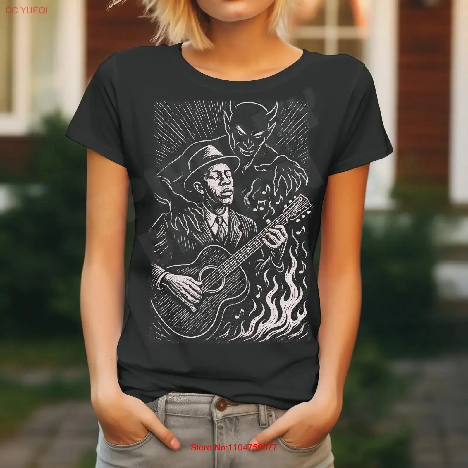 Robert Johnson Inspired Lady's T Shirt The Blues Myth Guitar Great Crossroads vintage Washed Breathable Slightly