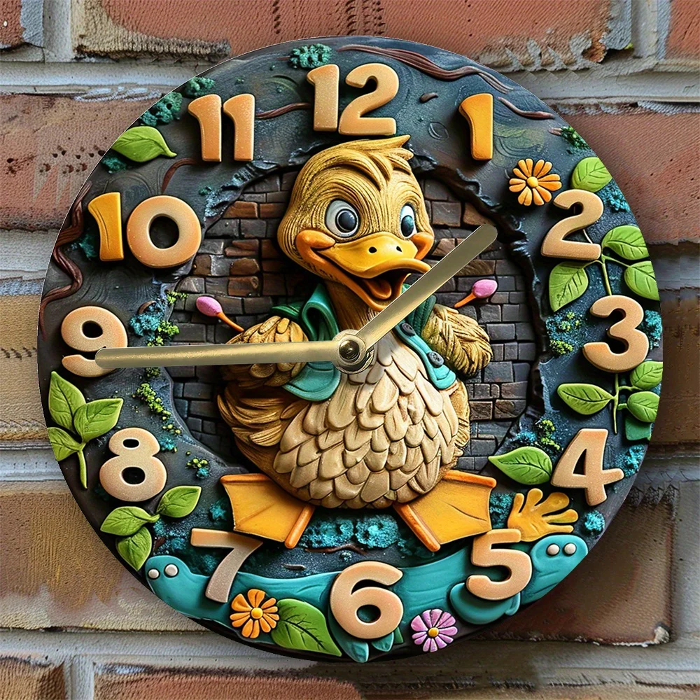 DIY Silent Wall Clock Kit- High-Definition 2D Duck Print,Pet Lovers Autumn Themed Bedroom Decor, Duck Theme Decoration, Ideal