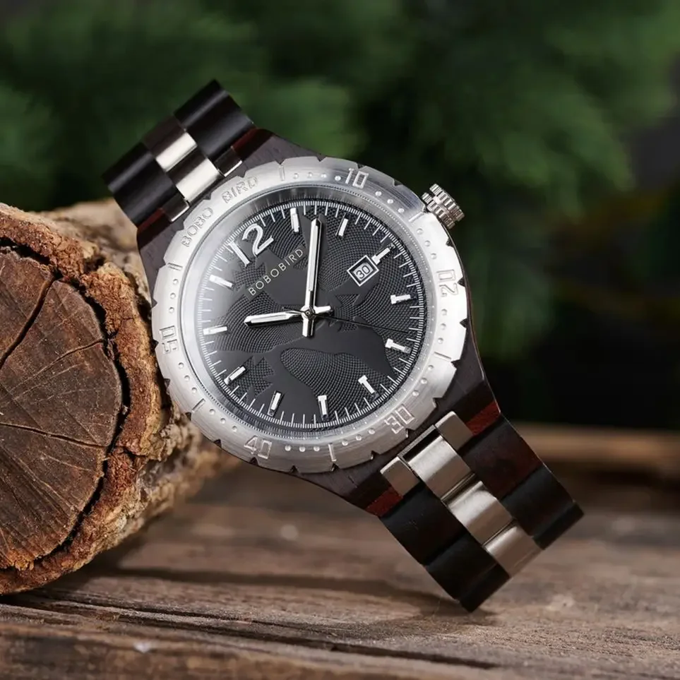 

Мужские часы BOBO BIRD Часы Кварцевый механизм Автоматическая дата Корпус из нержавеющей стали Деревянный ремешок Модные часы на 2025 год