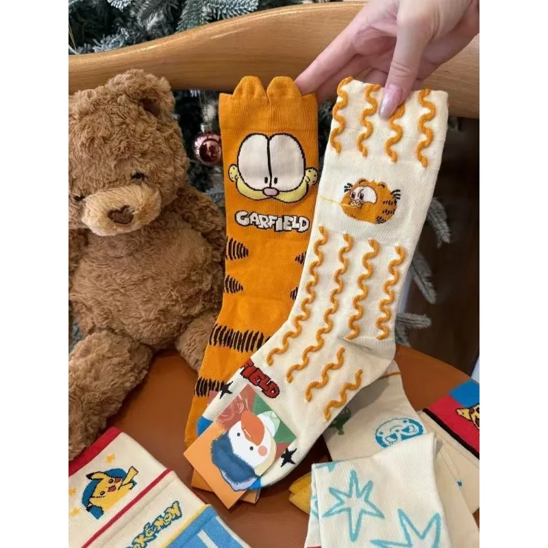 

New Cute Cartoon Garfield Socks Women'S Mid-Calf Socks Long Socks Piles of Socks Autumn and Winter Socks Girl Gifts