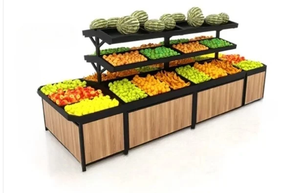 

Fresh Supermarket Shelf Display Shelf Vegetable Shelf Store Fruit Frame Steel Wood Fruit and Vegetable Shelves