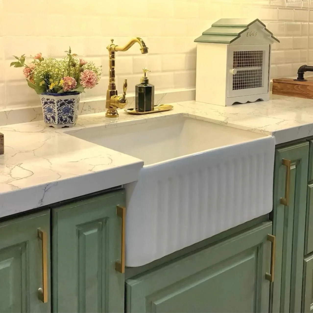 American ceramic vegetable basin semi-embedded kitchen super deep large sink sink