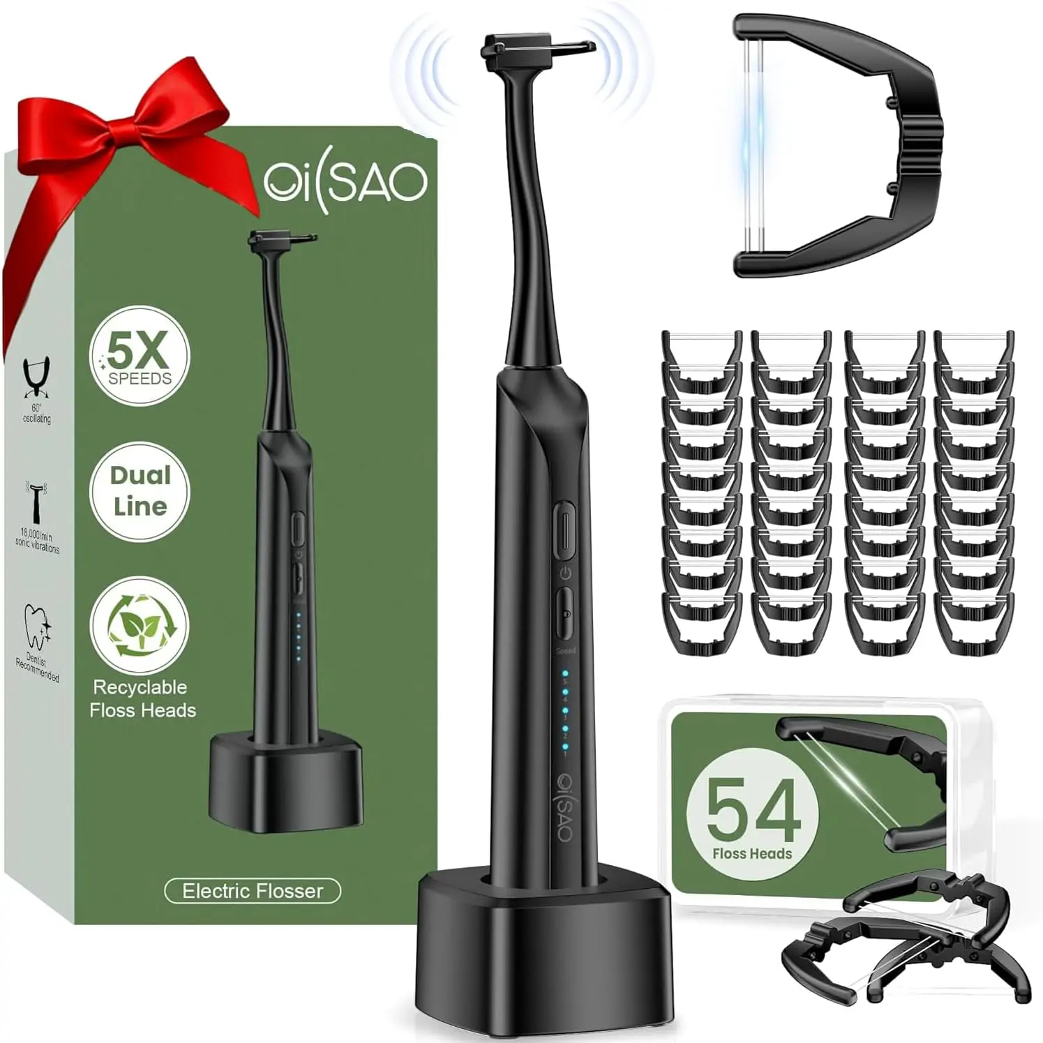 

Electric Water Flosser with 5 Speeds, 54 Refill Heads & 60-Day Battery - Gentle Deep Cleaning for Sensitive Gums